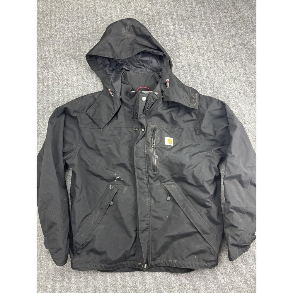 Carhartt J162 Jacket‎ Mens Medium Black Storm Defender Hooded Waterproof Work